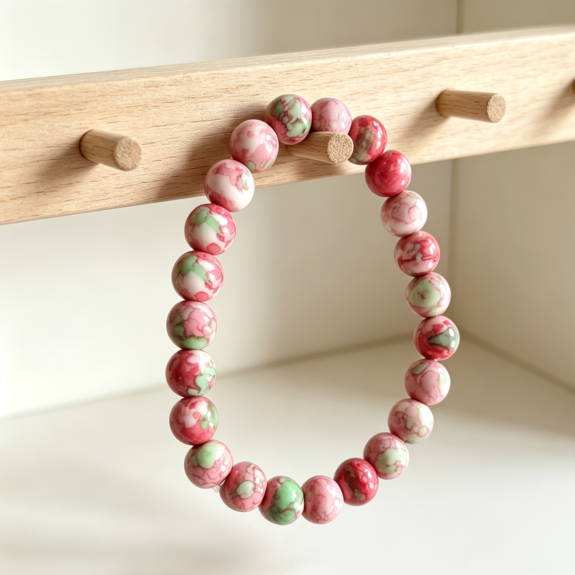 Christmas Red Green Natural Stone Beaded Bracelet, Gift
